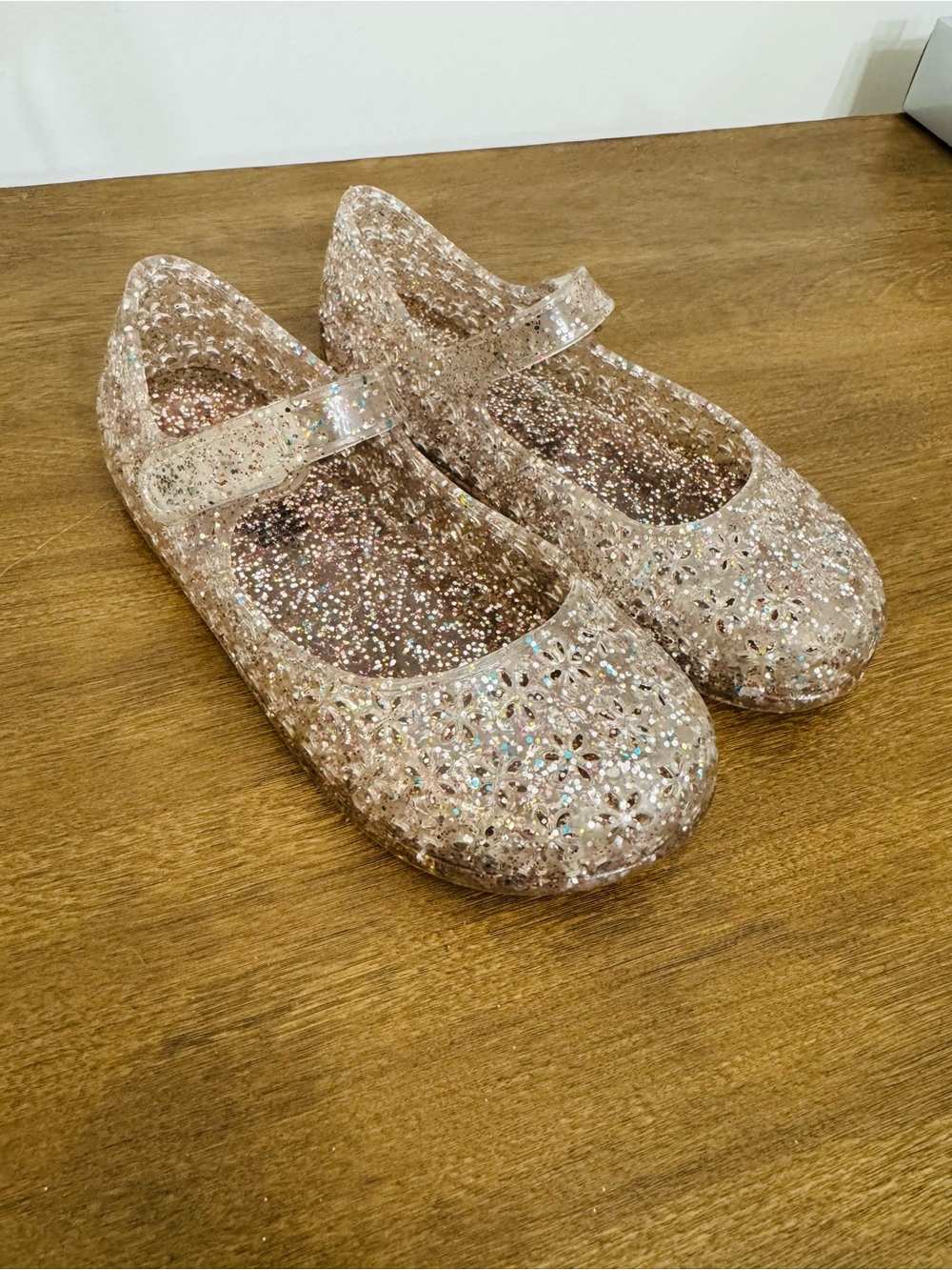 Girls' Glitter Jelly Mary Jane Shoes. Clear with multi colored glitter